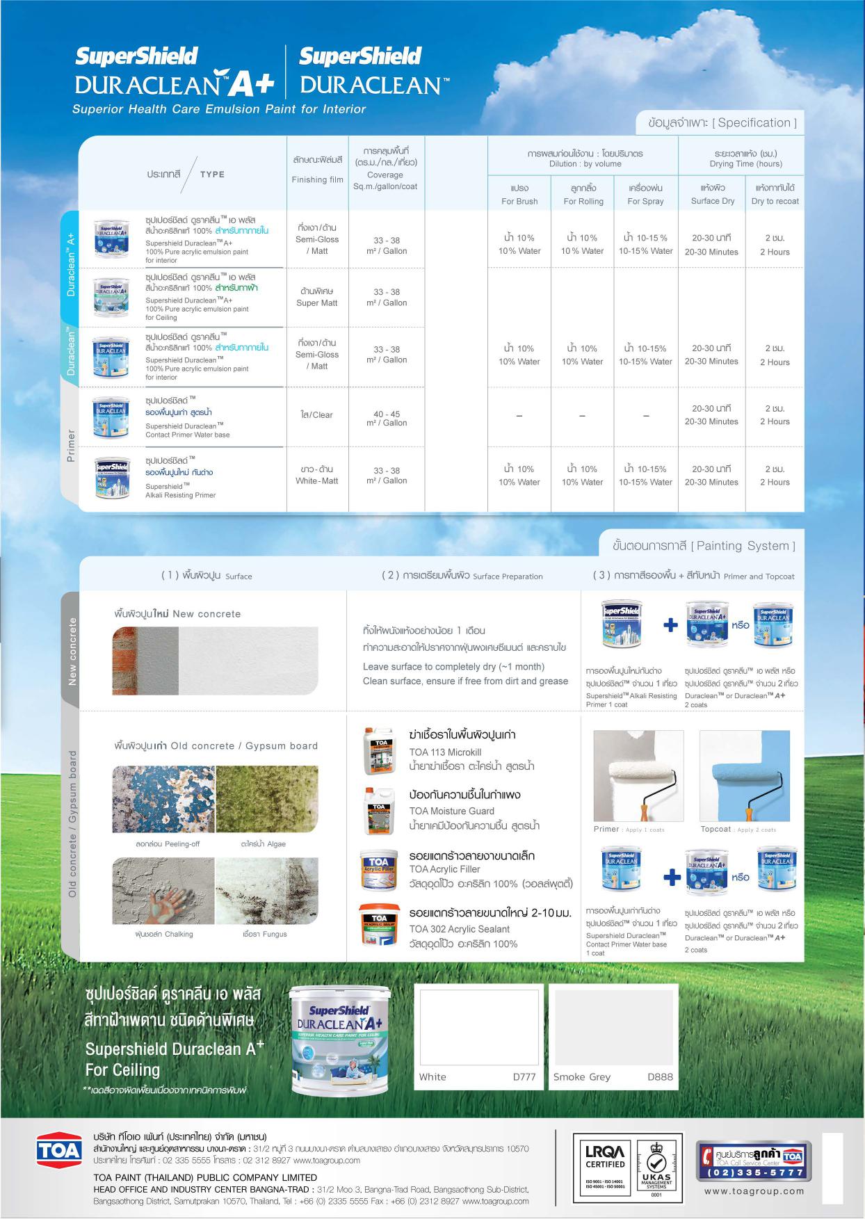 ซุปเปอร์ชิลด์ ดูราคลีน เอ พลัส สีน้ำอะคริลิค ชนิดด้าน # เบส A / Toa SuperShield Duraclean A+ Matt