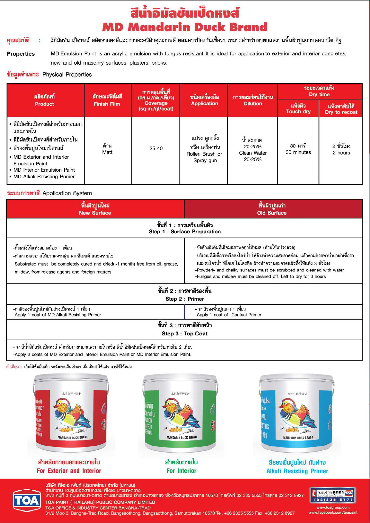 เป็ดหงส์ สีน้ำอิมัลชันชนิดด้าน สำหรับภายนอกและภายใน / MANDARIN DUCK BRAND Exterior and Interior Emulsion Paint