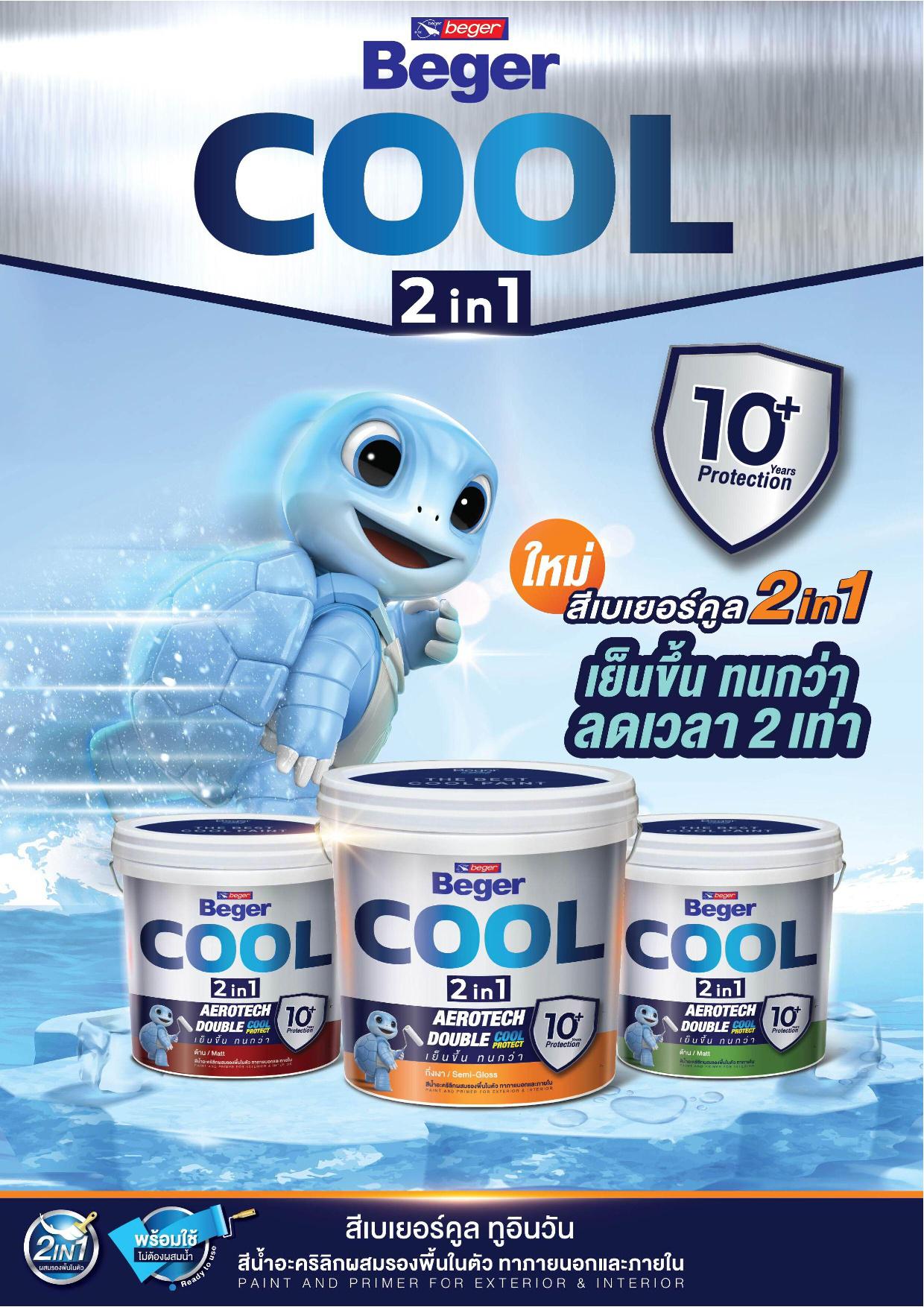 เบเยอร์คูล ทูอินวัน สีน้ำอะคริลิกผสมรองพื้นในตัว ทาภายนอกและภายใน ชนิดกึ่งเงา /BegerCool 2in1 Semi-Gloss