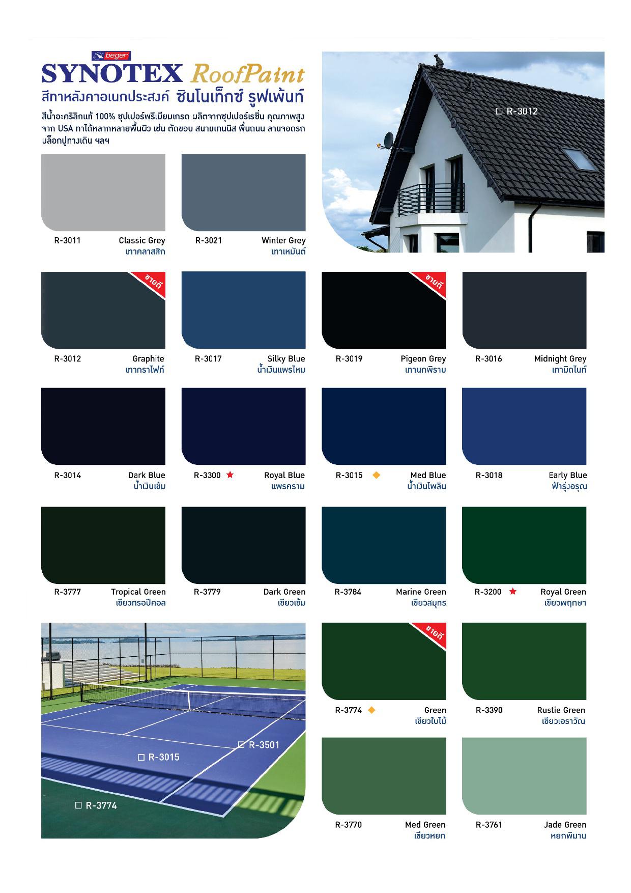 ซินโนเท็กซ์ สีทาหลังคา #เฉดมาตรฐาน / Synotex Roof Paint