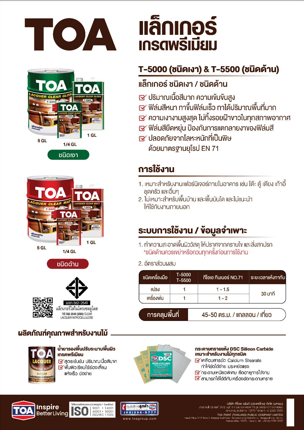 ทีโอเอ แลคเกอร์ เงา T-5000 / Toa Clear Gloss Lacquer T-5000